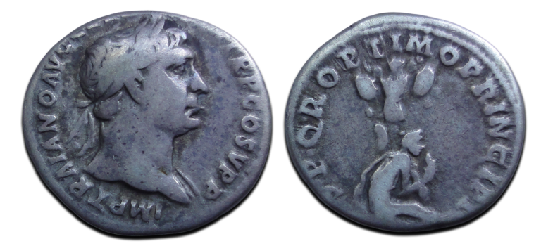 Trajanus - denarius rouwende Dacier (AP26140)