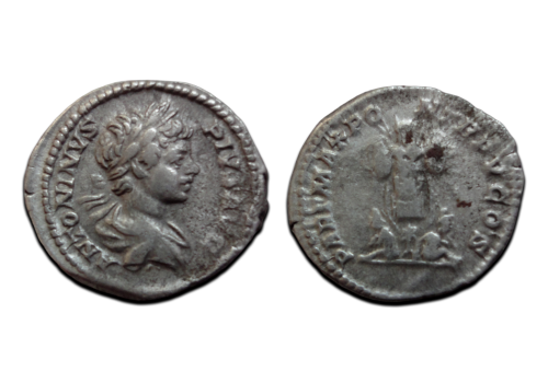 Caracalla - Denarius trofee met 2 gevangenen (AP26149)