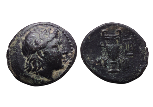 Griekse munten - Myrnia Apollo en krater (AP2655)