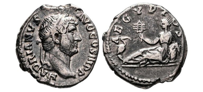 Hadrianus  - denarius Egypte Reis-serie gewilde munt! (AP2660)
