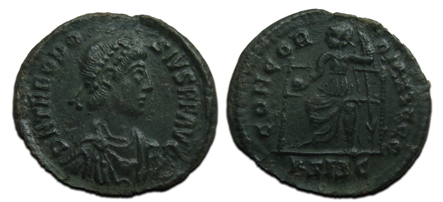 Theodius Math Theodosius I - Constantinople op troon schaars (AU2499) - concordia ...