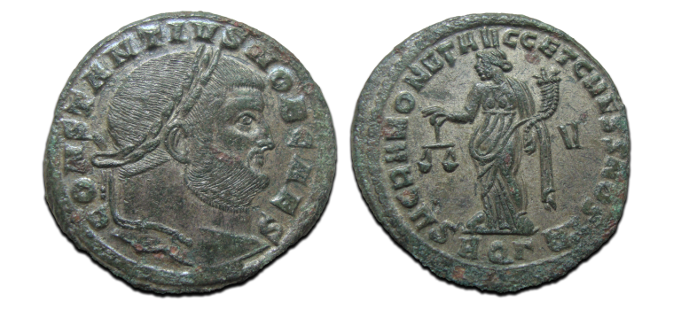 Constantius Chlorus - Moneta Aquileia verzilverd! (AU2547)