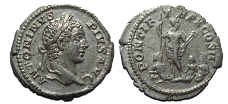 Caracalla - denarius Britse riviergoden interessante keerzijde! (AU2555) Caracalla - denarius Britse riviergoden interessante keerzijde! (AU2555)