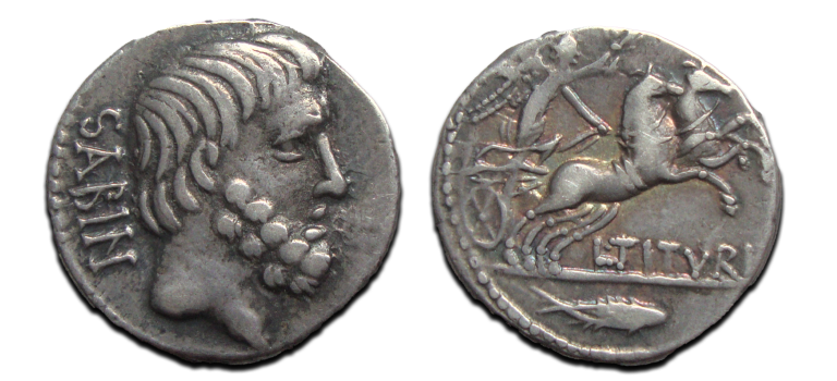Titurius Sabinus  - denarius tweespan bondgenotenoorlog uitgave  (AU2581)