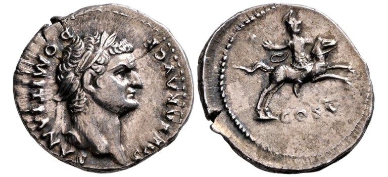 Domitianus - denarius Keizer op paard PRACHTIG!  (AU26102)