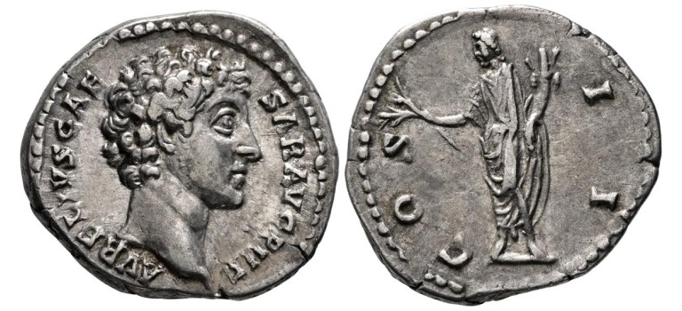 Marcus Aurelius- denarius Honos, beauty! (AU26109) Marcus Aurelius- denarius Honos, beauty! (AU26109)