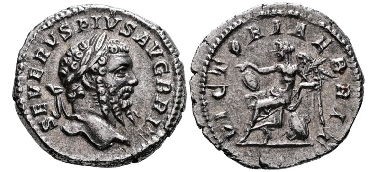Septimius Severus - denarius overwinning op de Britten! (AU26113) Septimius Severus - denarius overwinning op de Britten! (AU26113)