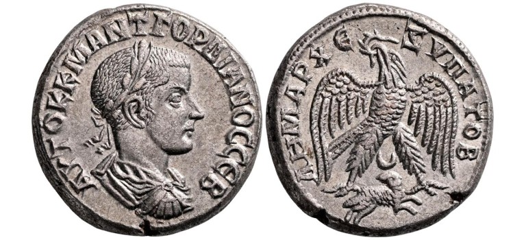Gordianus III - zilveren Tetradrachme met indrukwekkende buste en adelaar FDC! (AU2646) Gordianus III - zilveren Tetradrachme met indrukwekkende buste en adelaar FDC! (AU2646)
