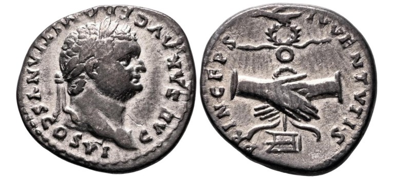 Domitianus - denarius Princeps Ivvenvtis handdruk (AU2684)