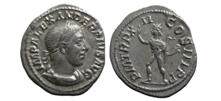 Severus Alexander - denarius Sol met zweep (D2509)