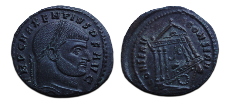 Maxentius  - Temple  of ROME! double strike (D25128)