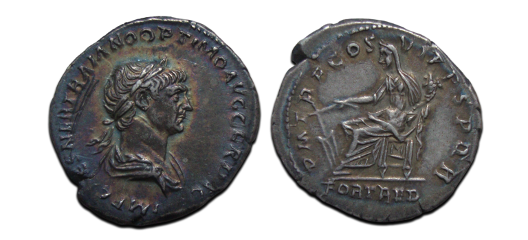 Trajanus - FORT RED  denarius (D2554)