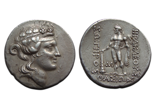 Griekse munten - zilveren tetradrachme Dionysos THASOS! (D2556)