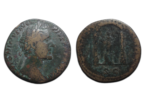 Antoninus Pius - Sestertius Genius Senatus TEMPEL! schaars (F2604) Antoninus Pius - Sestertius Genius Senatus TEMPEL! schaars (F2604)