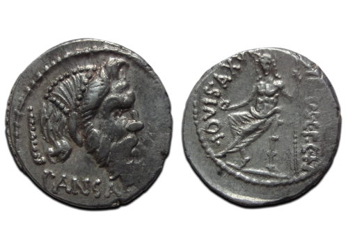 Vibius Pansa Caetronianus - denarius Pan en Jupiter Axurus (F26101)