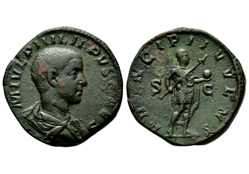 Philippus II - PRINCIPI IVVENT Sestertius mooi portret! (F26107)