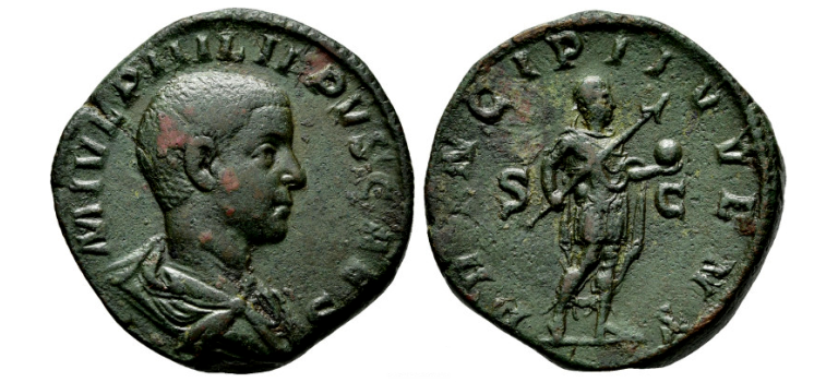 Philippus II - PRINCIPI IVVENT Sestertius mooi portret! (F26107)