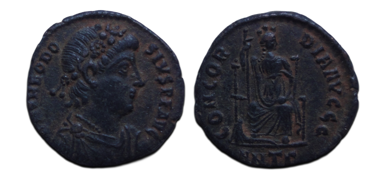 Theodosius I - Constantinople on throne scarce (F2647)