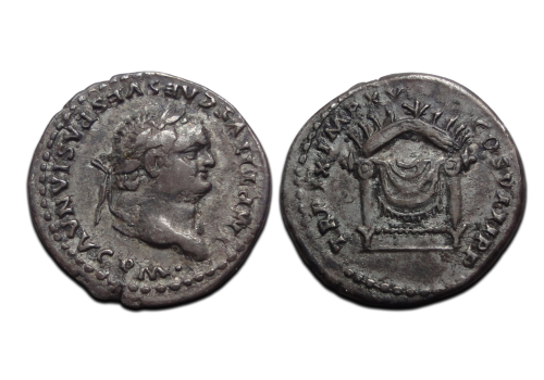 Titus -  denarius Gedrapeerde troon. Pompeii! (F2669)