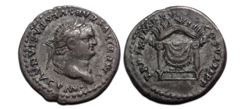 Titus -  denarius Gedrapeerde troon. Pompeii! (F2669)