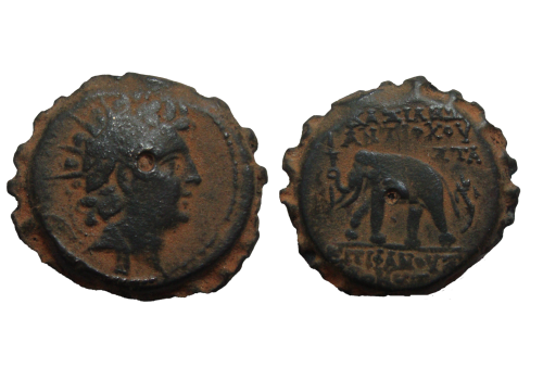 Griekse munten - Antiochus VI Dyonysus 144-142 v Chr olifant met toorts (JA2508)