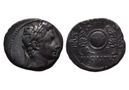 Augustus - Clipvs Virtvtis between laurel branches denarius R3 very rare! (JA26100) Augustus - Clipvs Virtvtis between laurel branches denarius R3 very rare! (JA26100)