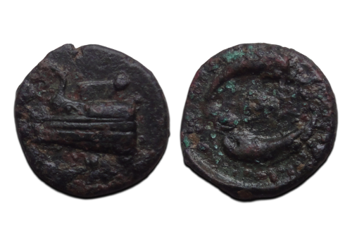 Griekse munten  -   Megara oorlogsschip en dolfijnen (JA26119)
