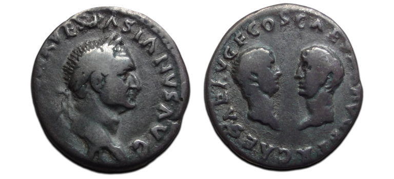 Vespasian - denarius Dynastic issue with Titus and Domitian RARE! (JA26146) Vespasian - denarius Dynastic issue with Titus and Domitian RARE! (JA26146)