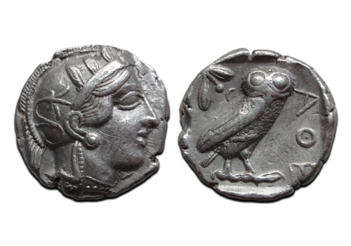 Griekse zilveren Tetradrachme met uiltje  (JA26147)