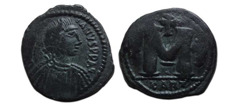 Justinianus I - Follis uit Carthago, mooi portret! (JA2636)