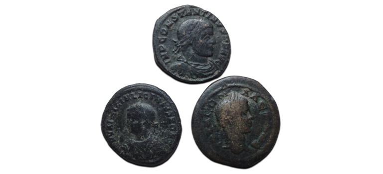 3  romeinse munten Constantijn de Grote, Licinius II en Severus Alexander (JA2648)