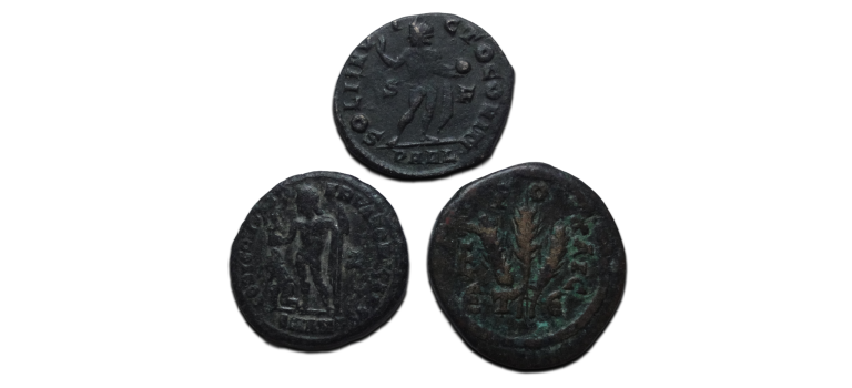3  romeinse munten Constantijn de Grote, Licinius II en Severus Alexander (JA2648)