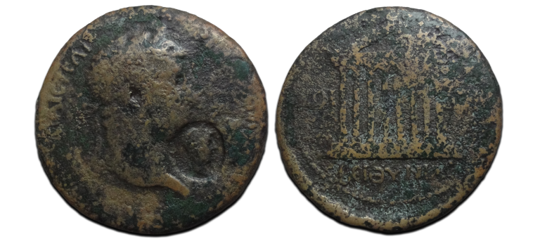Hadrian - Hadrin with temple and countermark (JA2659)