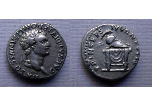 Domitianus - denarius Princeps Ivvenvtis troon met helm prachtige munt!  (JUL2230)