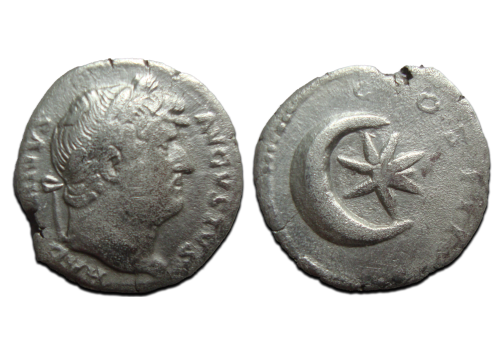 Hadrianus - denarius halve maan met een ster, Turkse vlag! (JUL2456) Hadrianus - denarius halve maan met een ster, Turkse vlag! (JUL2456)