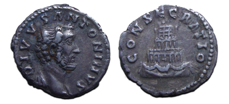 Antoninus Pius - denarius Funeral pyre populair type! (JUL2529)