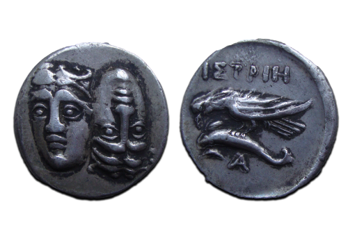 GRIEKSE MUNTEN - drachme twee mannenhoofden 4e eeuw v. Chr. (JUL2553)