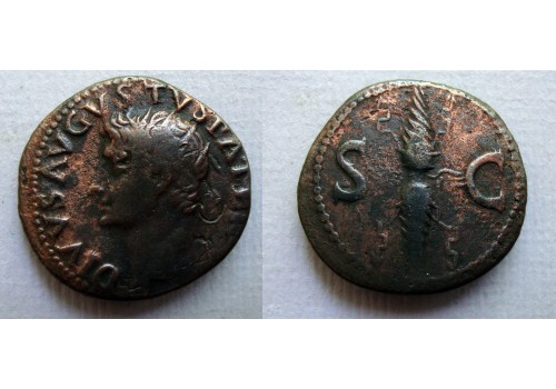 Augustus -  Divus Augustus Dupondius met keerzijde bliksem geslagen onder Tiberius  (JUL2256)