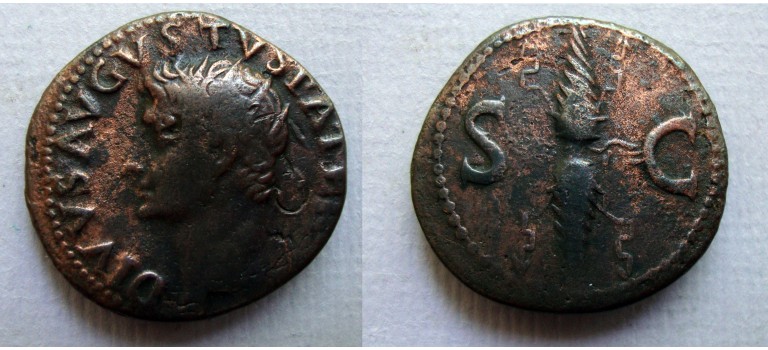 Augustus - Divus Augustus Dupondius met keerzijde bliksem geslagen onder Tiberius (JUL2256) Augustus - Divus Augustus Dupondius met keerzijde bliksem geslagen onder Tiberius (JUL2256)