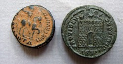 2  romeinse munten: Arcadius en Constantius II  (JUN2267)