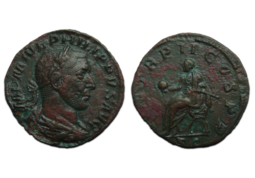 Philip I - Emperor at throne SESTERTIUS beauty!  (JUN2410)