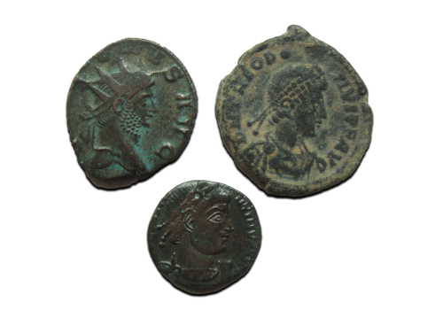 3 roman coins: Constantine the great, Theodosius, Gallienus (JUN2502)