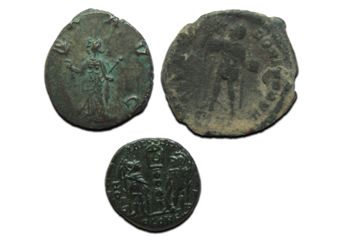 3 roman coins: Constantine the great, Theodosius, Gallienus (JUN2502)