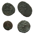 4 romeinse munten:  Julia Domna, Claudius II, Valentinianus II, Constans (JUN2503)