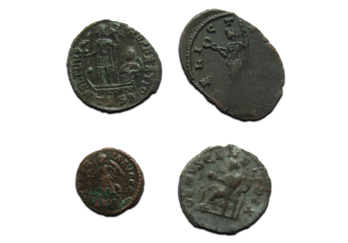 4 x roman coins:  Julia Domna, Claudius II, Valentinianus II, Constans (JUN03)