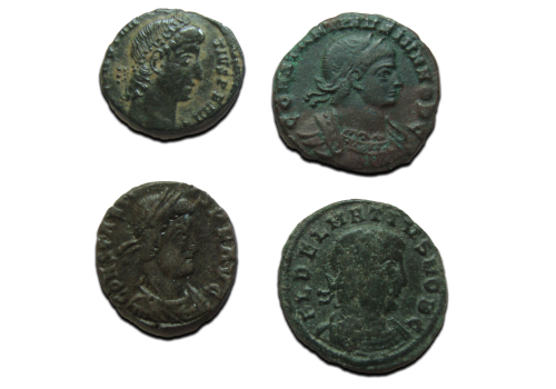 2 roman Folles - Constantius II and Constantine II and Delmatius