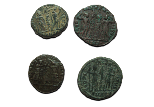 2 roman Folles - Constantius II and Constantine II and Delmatius