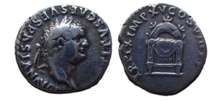 Titus -  denarius met troon, Pompeii! (JUN25108)