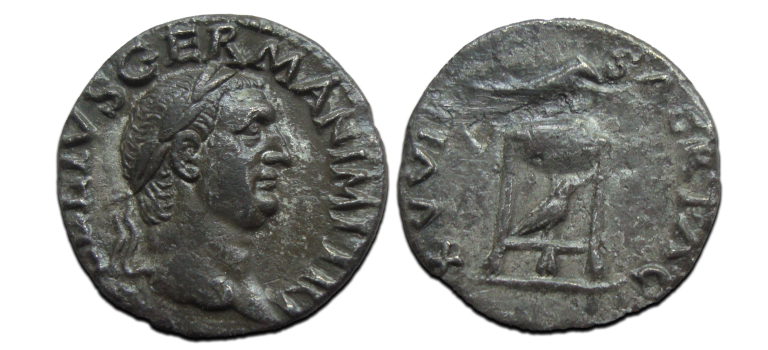 Vitellius - denarius driepoot met dolfijn en raaf zeldzaam! (JUN2536) Vitellius - denarius driepoot met dolfijn en raaf zeldzaam! (JUN2536)