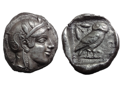Griekse zilveren Tetradrachme met uiltje ex Kuenker (JUN2622) Griekse zilveren Tetradrachme met uiltje ex Kuenker (JUN2622)